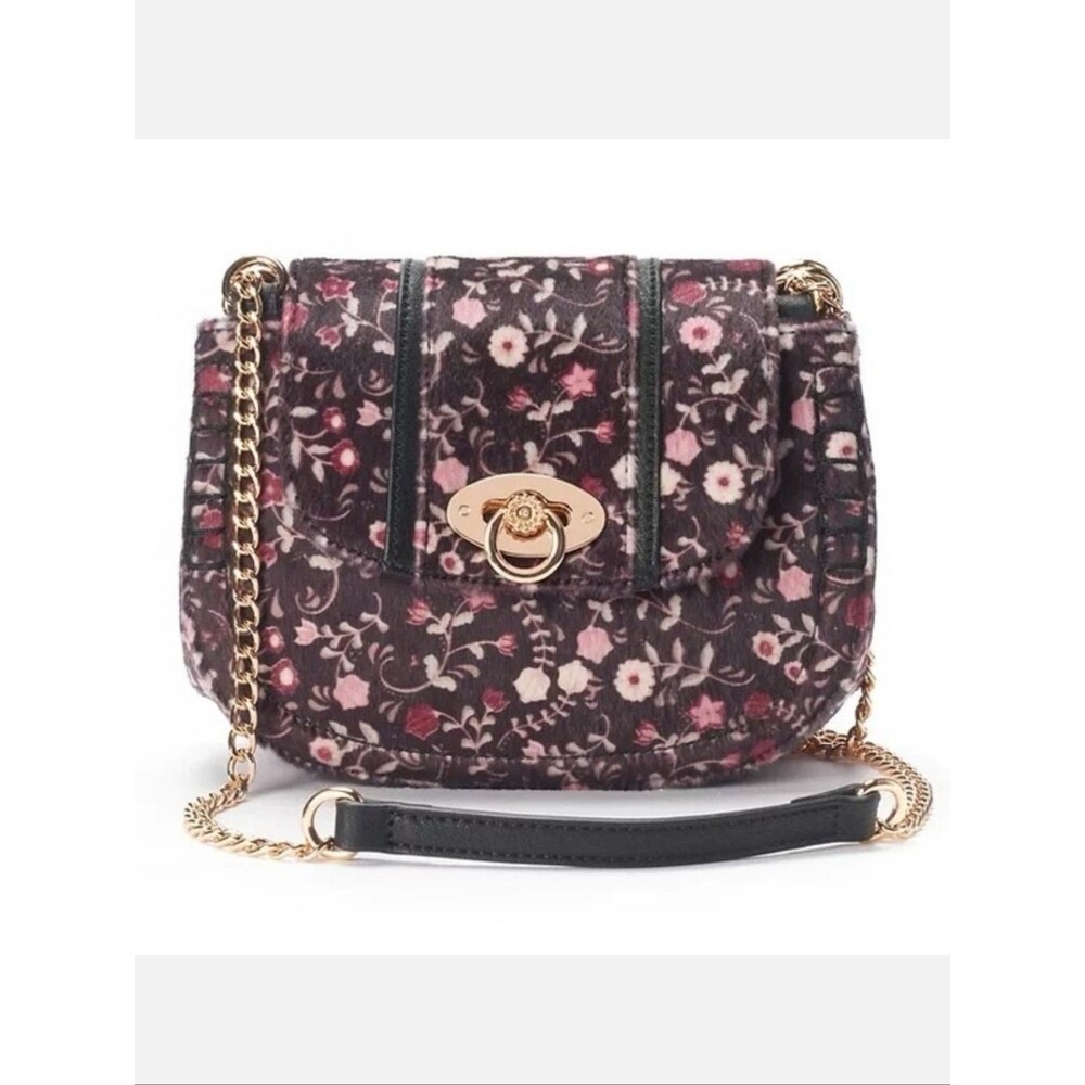 Lauren Conrad Floral Chain Crossbody Shoulder Bag Burgundy Whimsical Mini Purse